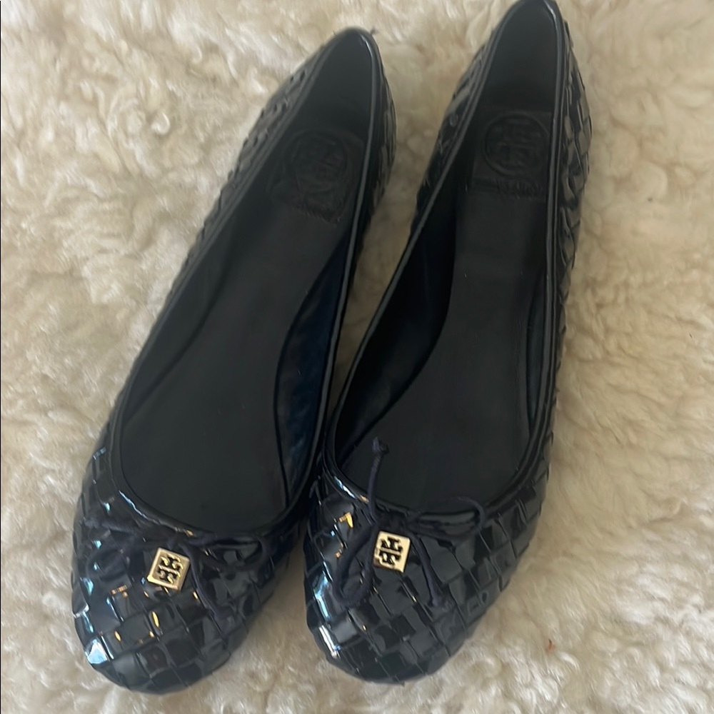 Tory Burch Black Woven Ballet Flats